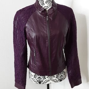 Blanc Noir Purple Faux Leather/ Lace Detail Jacket